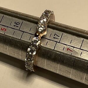 SETA Sterling Silver V Shaped Band, Gold Tone Ring with clear stones. Size 6